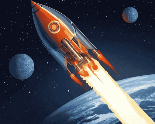 Aesthetic Space Rocket Animation Diamond Painting