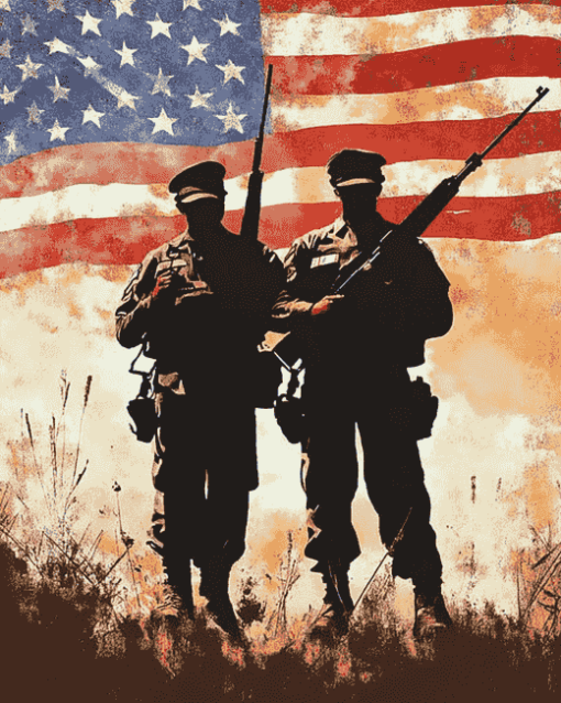 American Flag Military Silhouettes Diamond Painting