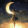 Anime Girl and Moon Fantasy Diamond Painting