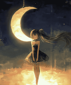 Anime Girl and Moon Fantasy Diamond Painting