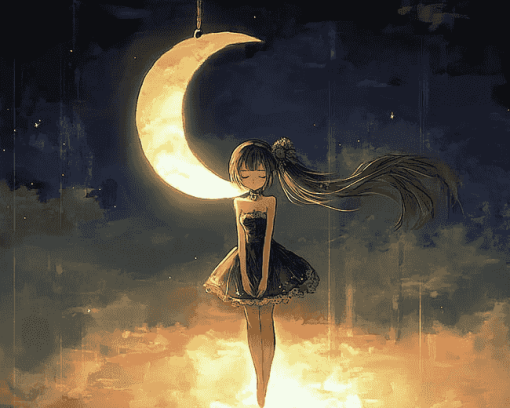 Anime Girl and Moon Fantasy Diamond Painting