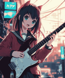 Anime Musician with Electric Guitar Diamond Painting