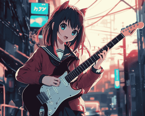 Anime Musician with Electric Guitar Diamond Painting