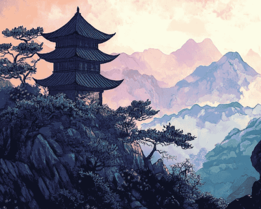 Asian Mountainscape Diamond Painting