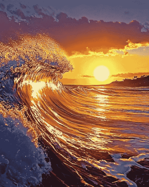 Beach Sunset Waves Diamond Painting