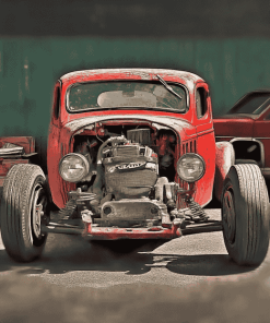 Big Red Ratrod Engine Diamond Painting