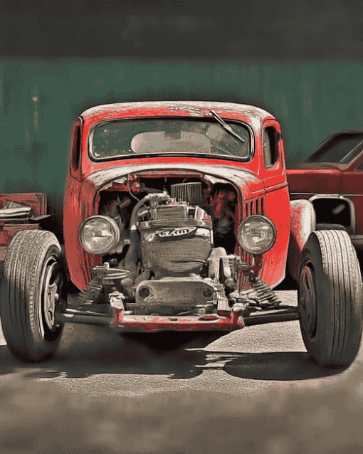 Big Red Ratrod Engine Diamond Painting