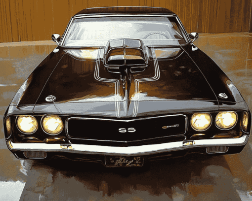 Black 1969 Oldsmobile Engine Diamond Painting