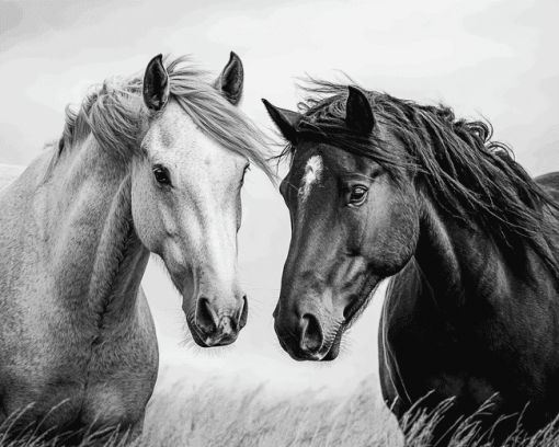 Black And White Cob Horses Diamond Painting