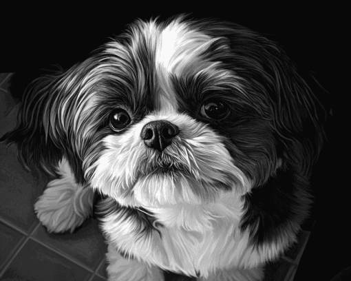 Black And White Shih Tzu Puppy Diamond Painting