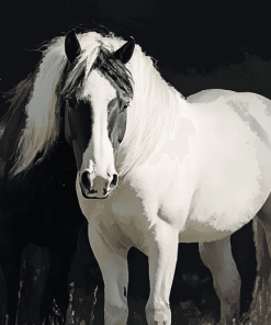 Black and White Cob Horses Diamond Painting