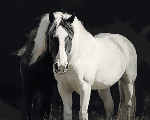 Black and White Cob Horses Diamond Painting