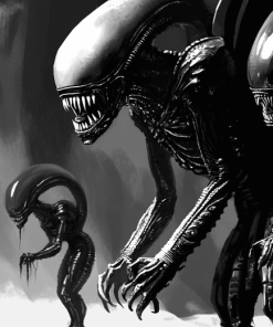 Black and White Xenomorph Aliens Diamond Painting