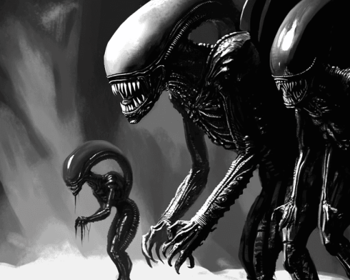 Black and White Xenomorph Aliens Diamond Painting