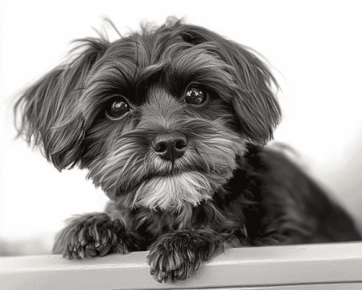 Black and White Yorkiepoo Puppy Diamond Painting