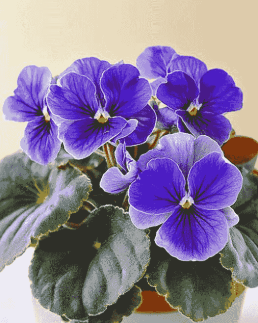 Blue African Violet Blossoms Diamond Painting