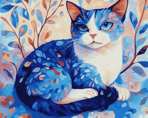 Blue Cat Cartoon Diamond Painting