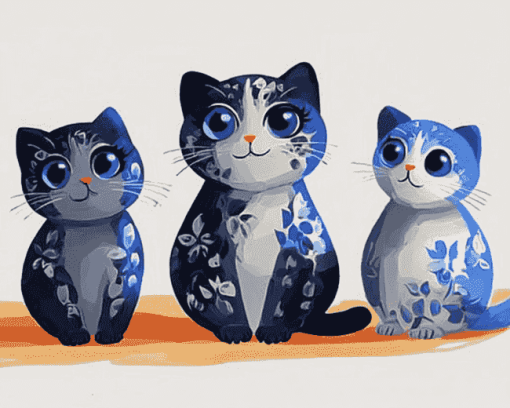 Blue Cat Figures Diamond Painting