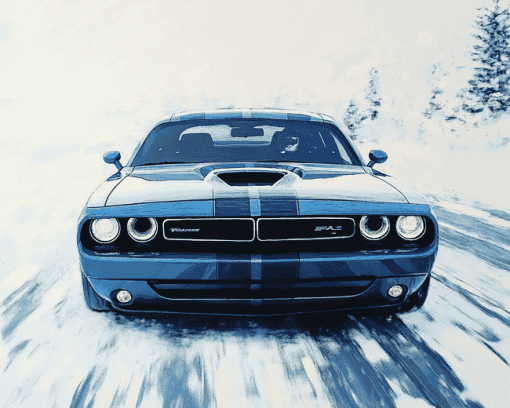 Blue Challenger Cars Diamond Painting