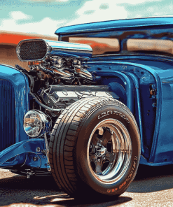 Blue Hot Rod Car Diamond Painting