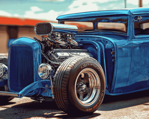 Blue Hot Rod Car Diamond Painting