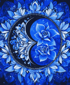 Blue Mandala Yin Yang Roses Diamond Painting