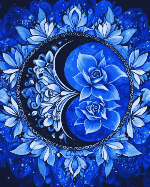 Blue Mandala Yin Yang Roses Diamond Painting