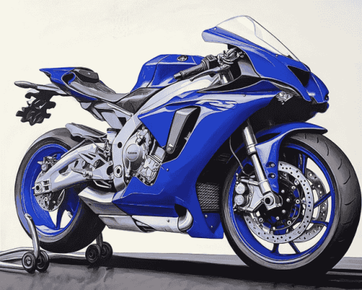 Blue R1 Engine Motorbike Diamond Painting