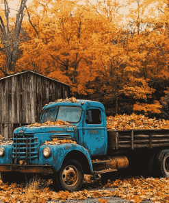 Blue Truck Fall Landscape Diamond Painting