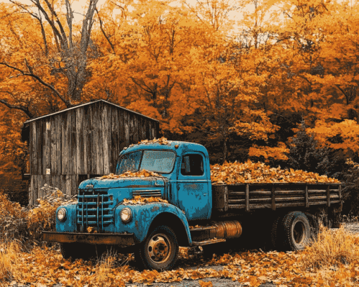 Blue Truck Fall Landscape Diamond Painting