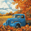 Blue Trucks and Fall Leaves Diamond Painting