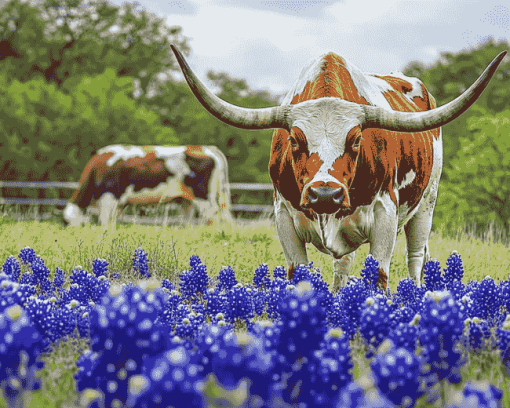 Bluebonnets and Longhorns Diamond Painting