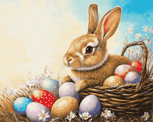 Bunny and Eggs Rabbit Diamond Painting