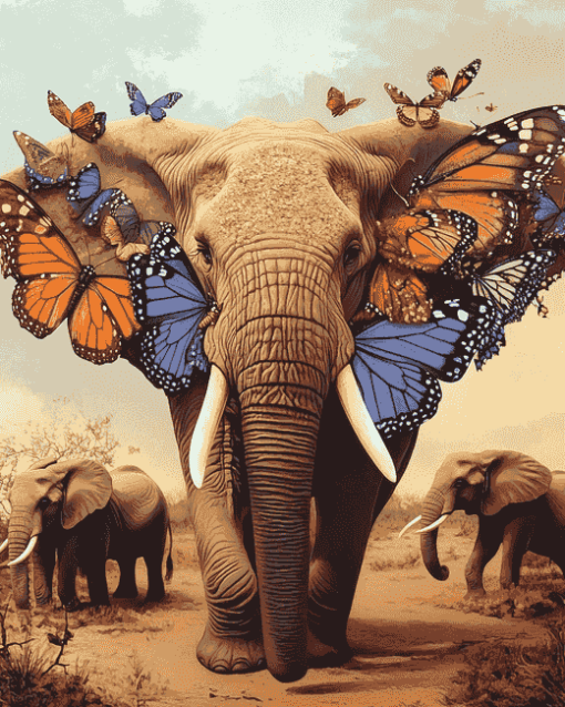 Butterflies and Elephants Diamond Painting