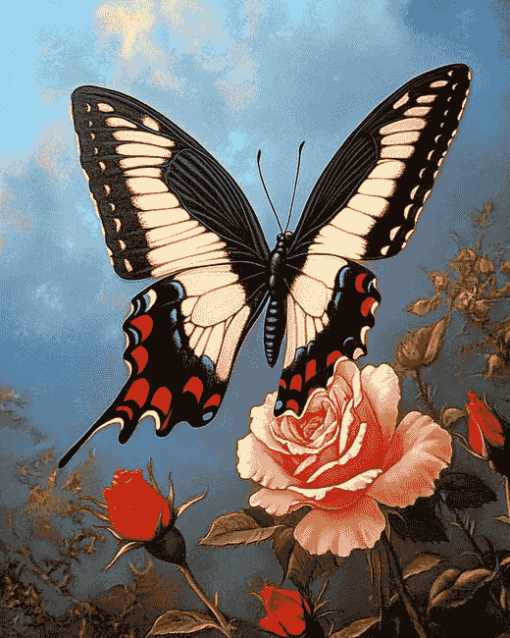 Butterfly on Rose Diamond Painting