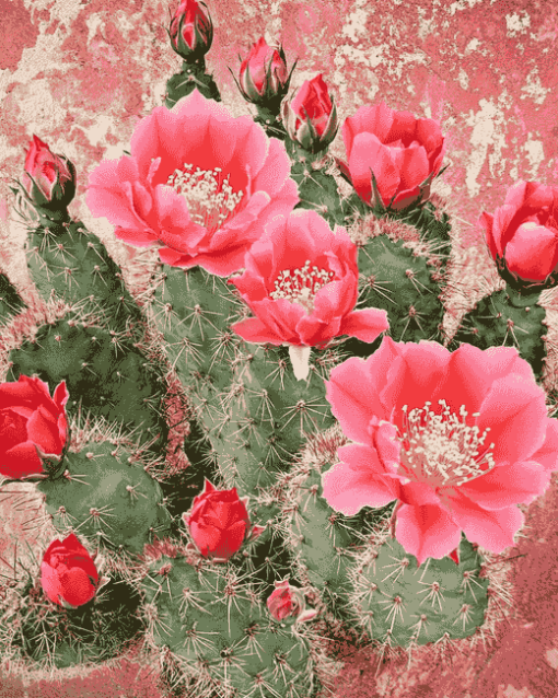 Cactus with Pink Rose Blossoms Diamond Painting