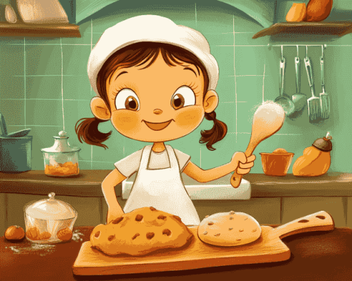 Cartoon Little Girl Baking Diamond Painting