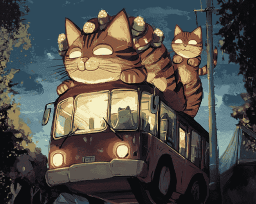 Cat Bus Fantasy Diamond Painting