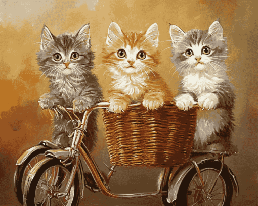 Cat Kittens Bicycle Diamond Painting