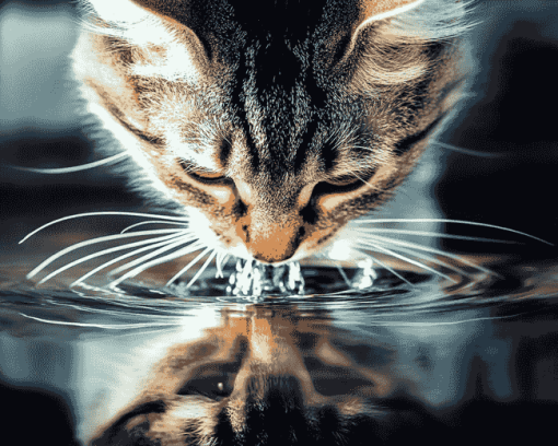 Cat Water Drinking Diamond Painting