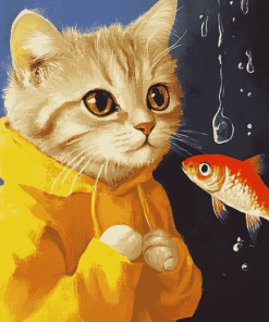 Cat With Fish Diamond Painting