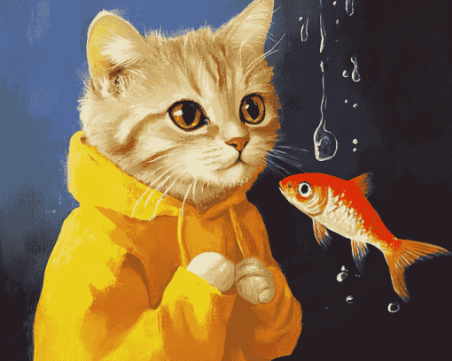 Cat With Fish Diamond Painting