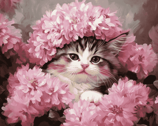 Cat and Floral Diamond Painting