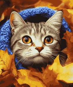 Cat and Leaves Diamond Painting