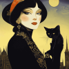 Cat and Woman Cartoon Diamond Painting