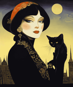 Cat and Woman Cartoon Diamond Painting