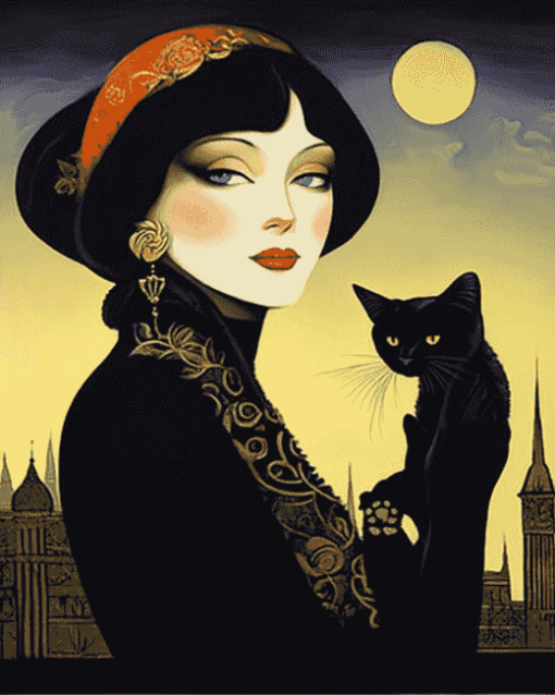 Cat and Woman Cartoon Diamond Painting