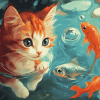 Cat with Fish Diamond Painting