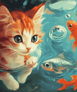 Cat with Fish Diamond Painting