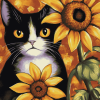 Cat with Sunflowers Diamond Painting